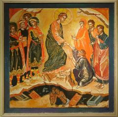 Рукописная икона Беседа Христа с богатым юношей