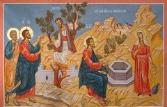 Рукописная икона Беседа Христа с самарянкой