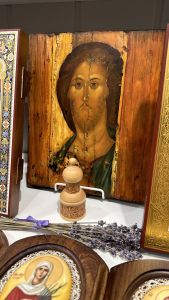 Рукописная икона Спас (по образцу из Звенигородского чина Андрея Рублева) (Размер 17х21 см)