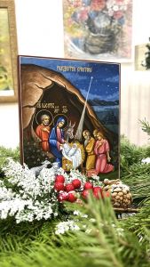 Рукописная икона Рождество Христово 12 (Размер 17*21 см)