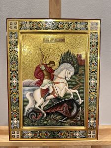 Рукописная икона Чудо Георгия о змие №61 (Размер 30х40 см)