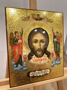 Рукописная икона Спас Нерукотворный с Ангелами 34 (Размер 27*31 см)