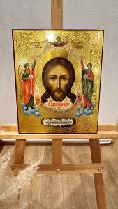 Рукописная икона Спас Нерукотворный с Ангелами 34 (Размер 27*31 см)