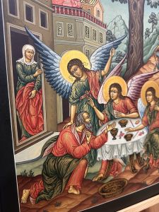 Рукописная икона Живоначальная Троица (Размер 35х47 см)