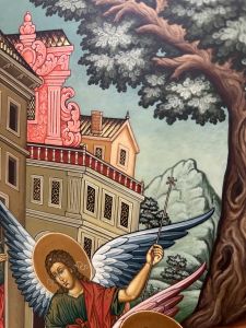 Рукописная икона Живоначальная Троица (Размер 35х47 см)