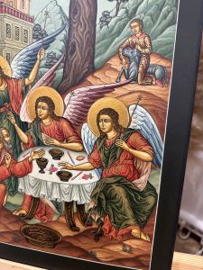 Рукописная икона Живоначальная Троица (Размер 35х47 см)