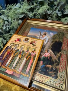 Рукописная икона Собор московских чудотворцев