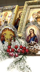 Икона из финифти Рождество Христово с фианитами (Размер 9*10.5 см)