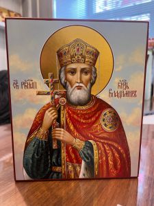 Рукописная икона Владимир равноапостольный №40 (Размер 17х21 см)