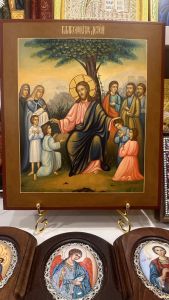 Рукописная икона Благословение детей под старину (Размер 27*31 см)
