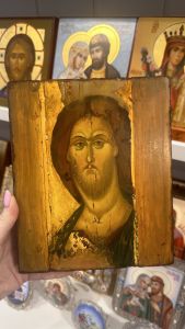 Рукописная икона Спас (по образцу из Звенигородского чина Андрея Рублева) (Размер 17х21 см)