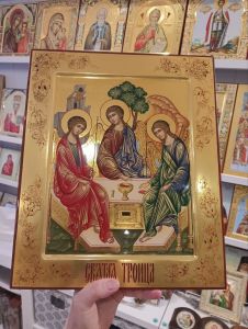 Рукописная икона Святая Троица №41 (Размер 30х36 см)