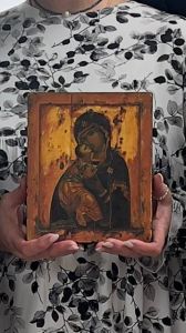 Рукописная икона Владимирская по Андрею Рублеву (Размер 17х21 см)