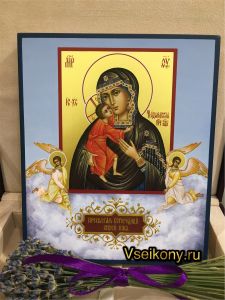 Рукописная икона Феодоровская с Ангелами (Размер 17*21 см)