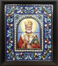 Икона из финифти Николай Чудотворец 93 (Размер 14*16 см)