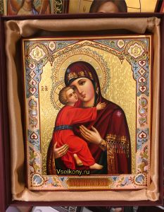 Рукописная икона Владимирская с жемчугом 