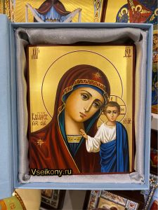 Рукописная Казанская икона на золоте 77 