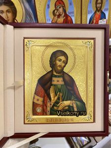 Рукописная икона Александр Невский с мощевиком 52 (Размер 17*21 см)