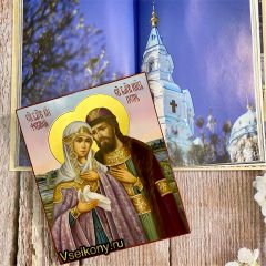 Рукописная икона Петр и Феврония масло 151 (Размер 17*21 см)