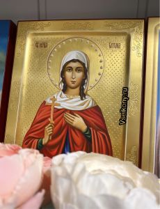 Рукописная икона Татьяна Татиана Римская с жемчугом (Размер 17*21 см)