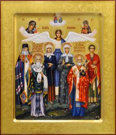 Рукописная икона Собор Святых Чудотворцев с резьбой (Размер 27*31 см)