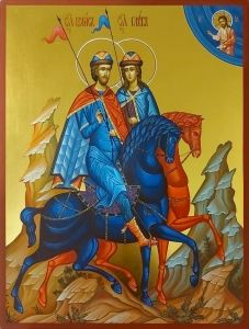 Рукописная икона Святые Борис и Глеб