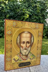 Рукописная икона Николай Чудотворец 55 