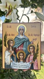 Рукописная икона Вера Надежда Любовь и Мать их София №33 (Размер 17х21 см)