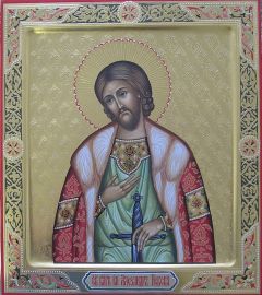Рукописная икона Александр Невский с резьбой