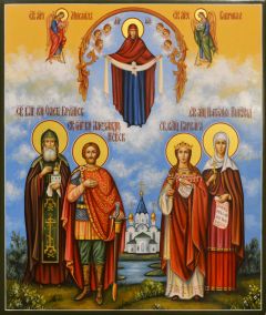 Рукописная икона семейная №131 (Александр Невский, Олег Брян., Варвара, Наталия Ником.)