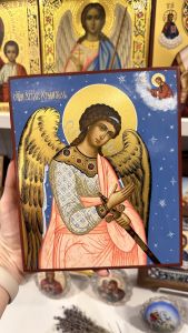 Рукописная икона Ангел Хранитель №181 (Размер 17х21 см)