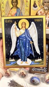 Рукописная икона Ангел Хранитель №182 (Размер 17х21 см)