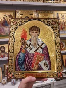Рукописная икона Спиридон Тримифунтский №49 (Размер 27х31 см)
