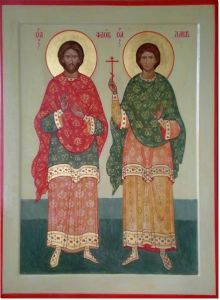 Рукописная икона Флор и Лавр