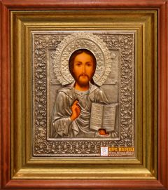 Рукописная икона Спас Вседержитель с окладом масло №124 (Размер 27х31 см)