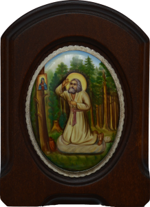 Икона из финифти Моление Серафима Саровского на камне (Размер 11*14 см)
