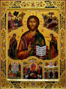 Рукописная икона Спаситель с клеймами