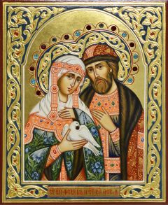 Рукописная икона Петр и Феврония №178 (17х21 см)