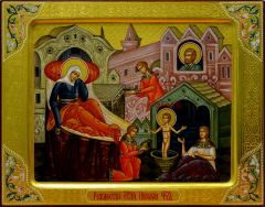 Рукописная икона Рождество Николая Чудотворца