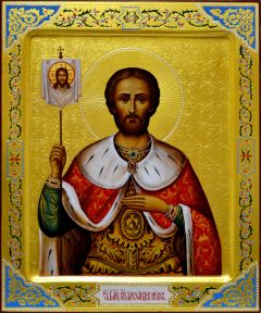 Рукописная икона Александр Невский с резьбой и золочением