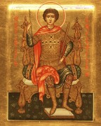Рукописная икона Георгий Победоносец на троне