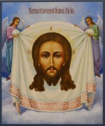 Рукописная икона Спас Нерукотворный с Ангелами 19 (Размер 21*25 см)