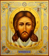 Рукописная икона Спас Нерукотворный с резьбой 44 (Размер 30*35 см)