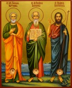 Рукописная икона Иоанн Креститель, Иосиф Обручник, Иоанн Богослов