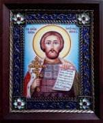 Икона из финифти с окладом Александр Невский (Размер 10*12 см)