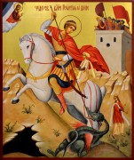 Рукописная икона Чудо Георгия о змие 38 (Размер 21*25 см)