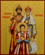 Рукописная икона Николай Второй, царица Александра и царевич Алексий №5 (Размер 17*21 см)