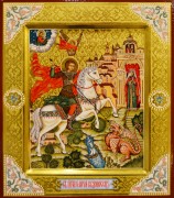 Рукописная икона Чудо Георгия о змии 32 (Размер 27*31 см)