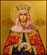 Рукописная икона Елена равноапостольная с жемчугом (Размер 17х21 см)