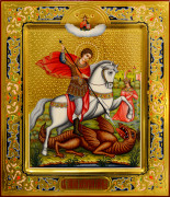 Рукописная икона Чудо Георгия о змие 19 (Размер 27*31 см)